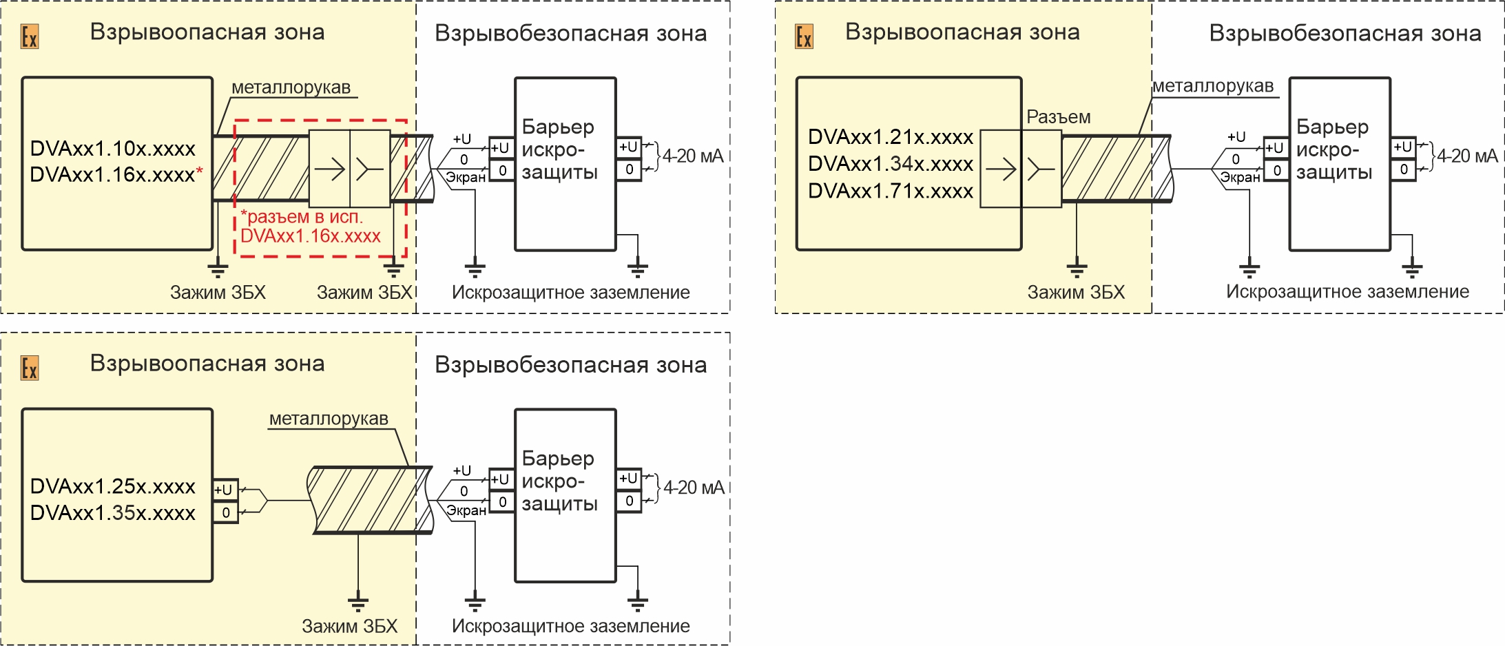 Схемы подключения вибропреобразователей DVA111.XXX